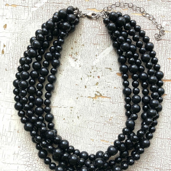 Black Lucite MultiStrand Beaded Statement Necklace - Picture 7 of 7